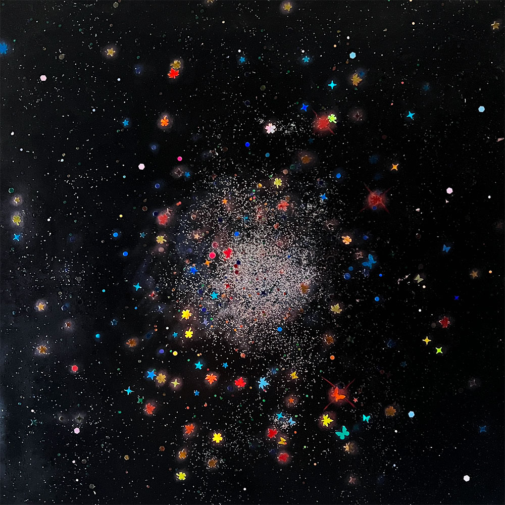 Encaustic and glitter painting of NGC 1866